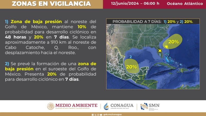 Acechan dos zonas de baja presión a Quintana Roo