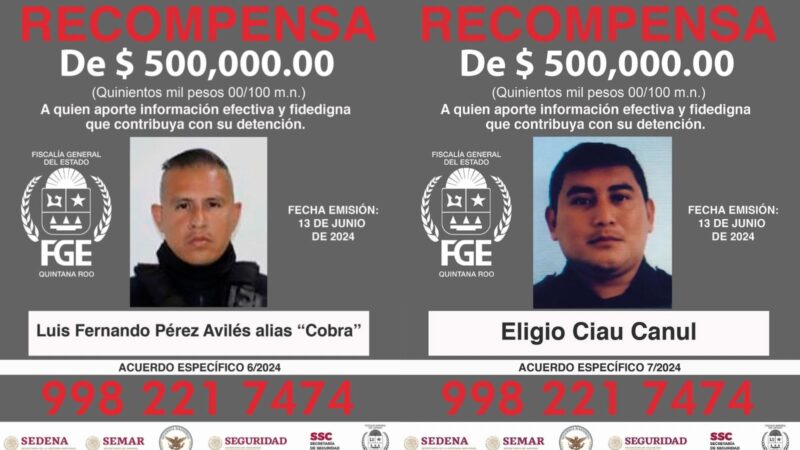 Lanzan recompensa de un millón de pesos por 2 policías