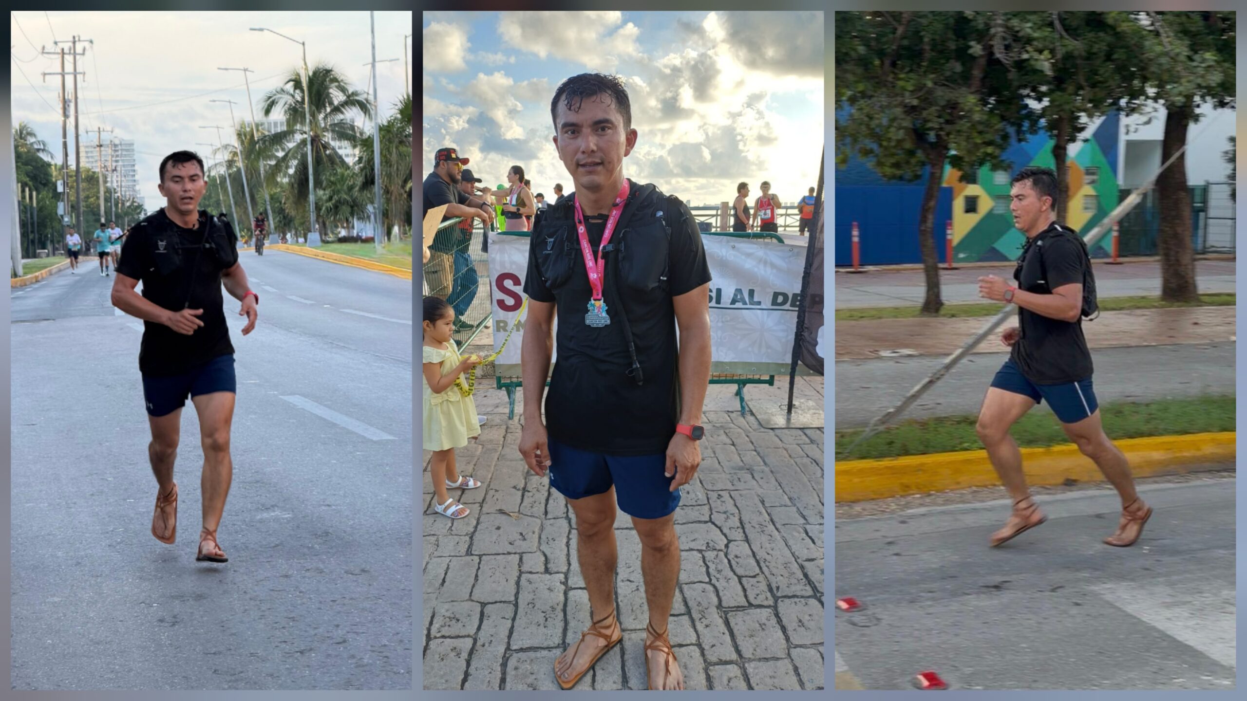 Exmarino corre en huaraches y desafía distancias en Cancún